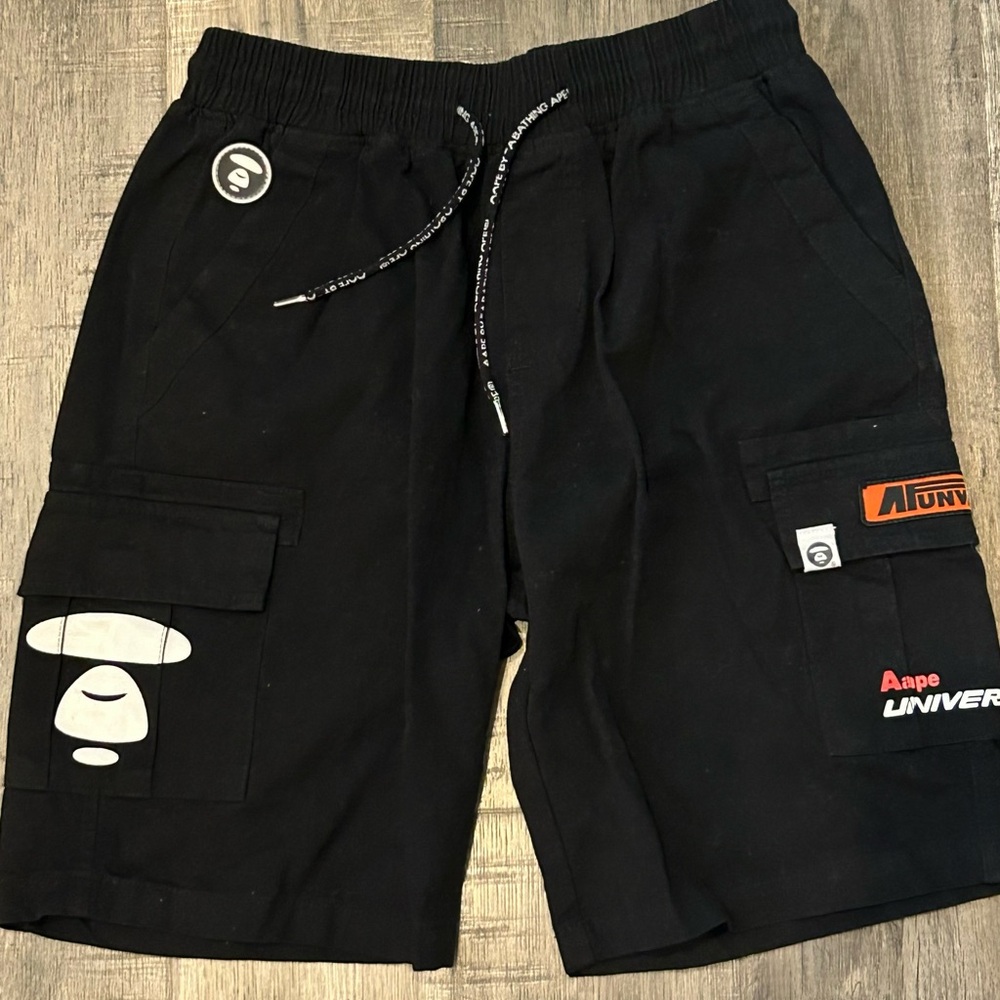 A Bathing Ape BAPE Cargo Shorts M Used Logo Embroidered Streetwear